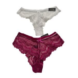 NEW Frederick's of Hollywood Caroline Lace Panties Size L White & Pink Lot 2 NWT